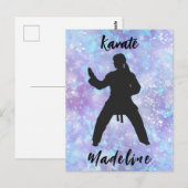 Meisjes Karate Blue Paars gepersonaliseerd Briefkaart (Voorkant / Achterkant)
