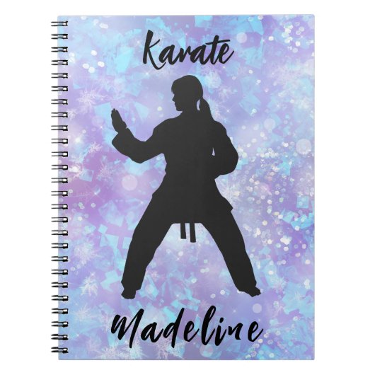 Meisjes Karate Blue Paars gepersonaliseerd Notitieboek (Voorkant)
