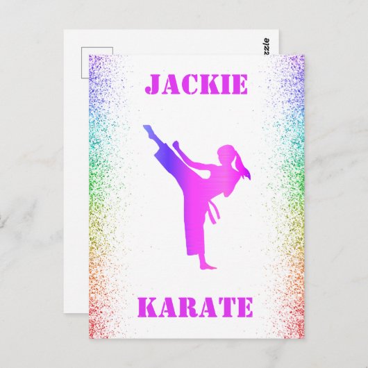Meisjes Karate Rainbow Speckles Briefkaart (Voorkant / Achterkant)