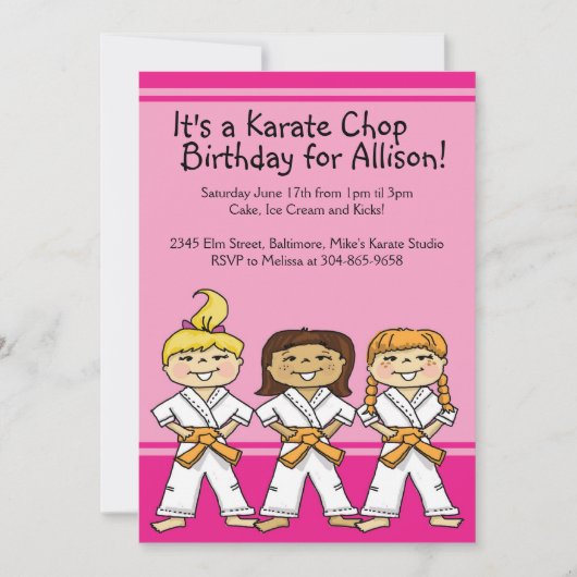 Meisjes Karate Thmed Birthday Party Kaart (Voorkant)