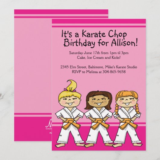 Meisjes Karate Thmed Birthday Party Kaart (Voorkant / Achterkant)