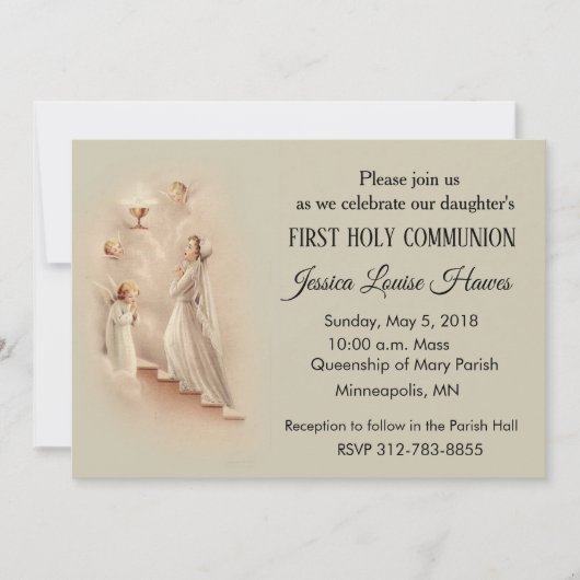 Meisjes Katholieke Eerste Heilige Communie Uitnodi Kaart (Voorkant)
