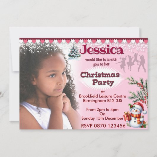 Meisjes Kerstfeest Foto Uitnodiging (Voorkant)