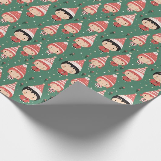 Meisjes Kerstmis Cadeaupapier (Hoek)