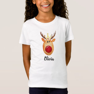 Meisjes kerstprinses Rudolph met naam T-shirt