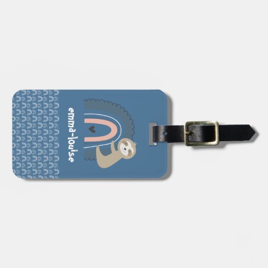 Meisjes Kind van de Cute Sloth Rainbow Blue Bagagelabel (Voorkant horizontaal)