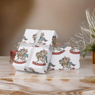 Meisjes Kinderen op Kerstmis Hobby Paard Cadeaupapier