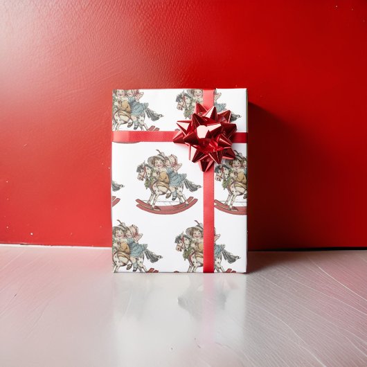 Meisjes Kinderen op Kerstmis Hobby Paard Cadeaupapier