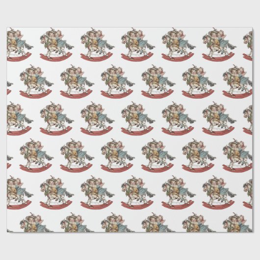 Meisjes Kinderen op Kerstmis Hobby Paard Cadeaupapier (Vlak)