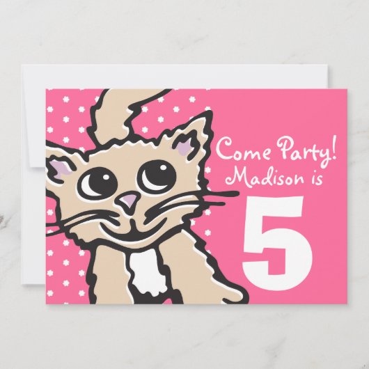 Meisjes kitten kat party roze uitnodiging (Voorkant)