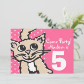 Meisjes kitten kat party roze uitnodiging (Staand voorkant)