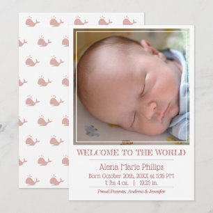 Meisjes Klassic Square Foto Simple Birth Aankondiging