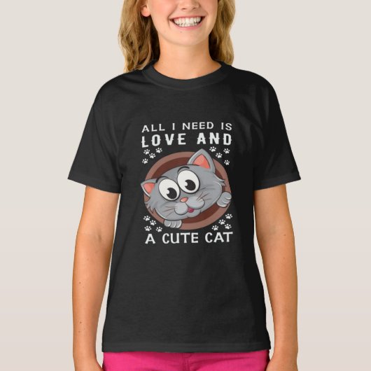 Meisjes Kleding Een Schattigee Kat Meisjes Kinder T-shirt (Voorkant)