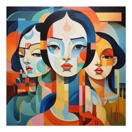 Meisjes Kleurrijke Abstracte Kunst Foto Afdruk (Voorkant)