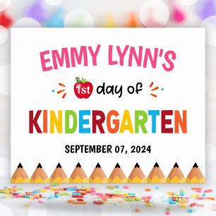 Meisjes Kleurrijke eerste dag van de school kleute Poster