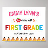 Meisjes kleurrijke eerste schooldag eerste klas poster (Voorkant)