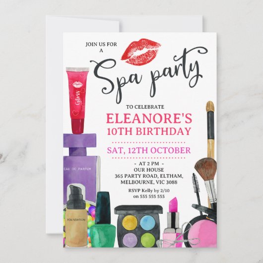 Meisjes Kleurrijke Lippen Spa Party Verjaardag Uit Kaart (Voorkant)