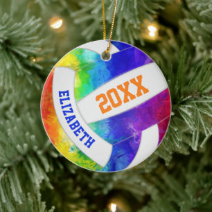 meisjes kleurrijke regenboogkeepaardvolleybal keramisch ornament