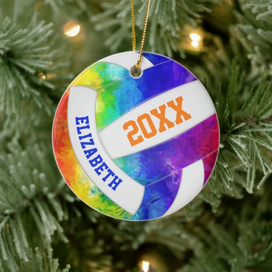 meisjes kleurrijke regenboogkeepaardvolleybal keramisch ornament (Boom)