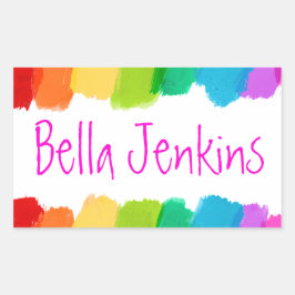 Meisjes kleurrijke verfnaam roze id label sticker