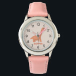 Meisjes Koel en Schattige Roze Dinosaurus & Naam Horloge<br><div class="desc">Dit schattige en moderne kinder horloge heeft een roze dinosaurus cartoon en kan worden gepersonaliseerd met je meisjesnaam. Met duidelijke,  gemakkelijk leesbare cijfers is dit 'eerste' horloge geweldig voor kinderen of peuters die net beginnen met het leren van de tijd. Het perfecte gave met een dinosaurusthema voor je kleintje!</div>