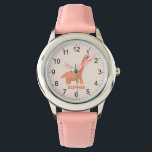 Meisjes Koel en Schattige Roze Dinosaurus & Naam Horloge<br><div class="desc">Dit schattige en moderne kinder horloge heeft een roze dinosaurus cartoon en kan worden gepersonaliseerd met je meisjesnaam. Met duidelijke,  gemakkelijk leesbare cijfers is dit 'eerste' horloge geweldig voor kinderen of peuters die net beginnen met het leren van de tijd. Het perfecte gave met een dinosaurusthema voor je kleintje!</div>