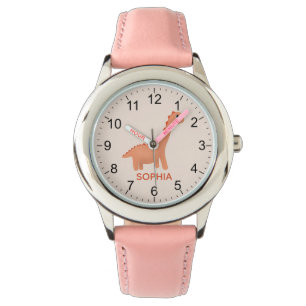 Meisjes Koel en Schattige Roze Dinosaurus & Naam Horloge