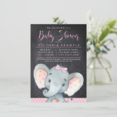 Meisjes krijtbord olifant Baby shower uitnodiging (Staand voorkant)