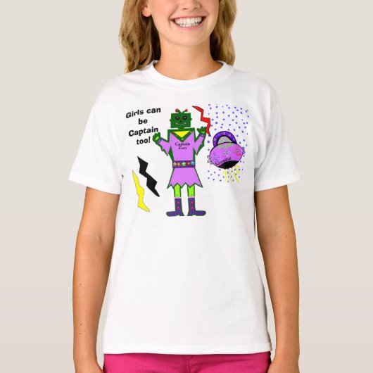 Meisjes kunnen kapitein worden van Robot Girl Pink T-shirt (Voorkant)