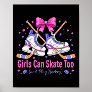 Meisjes Kunnen Ook Schaatshockey Shirt Cute Roze B Poster