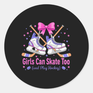 Meisjes Kunnen Ook Schaatsten Hockey Shirt Cute Ro Ronde Sticker