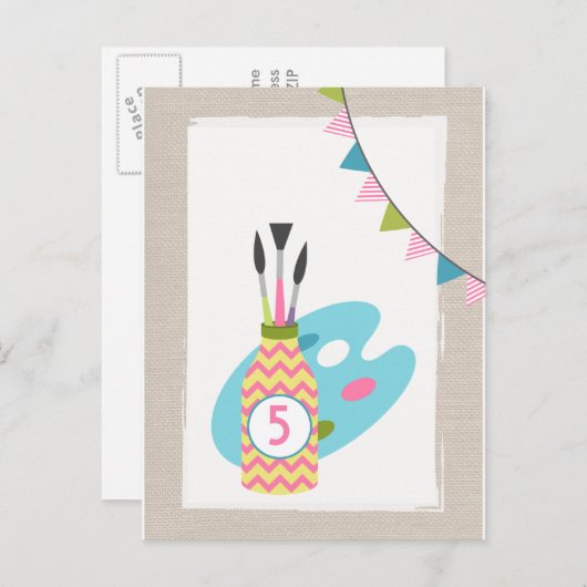 Meisjes Kunst Schilderij Partij Verjaardag Briefka Uitnodiging Briefkaart (Voorkant / Achterkant)