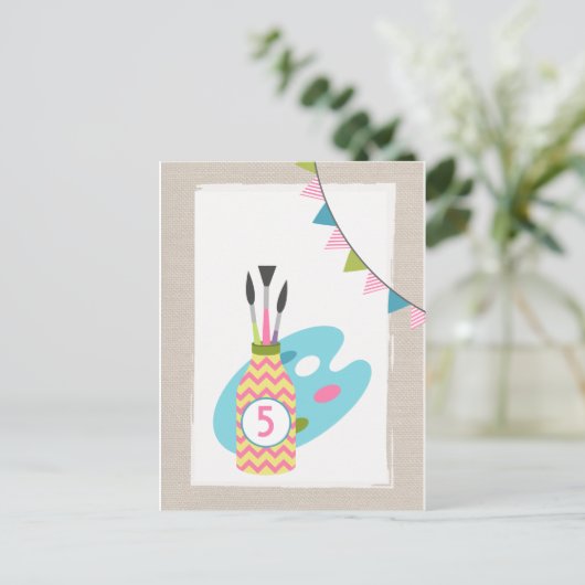 Meisjes Kunst Schilderij Partij Verjaardag Briefka Uitnodiging Briefkaart (Staand voorkant)