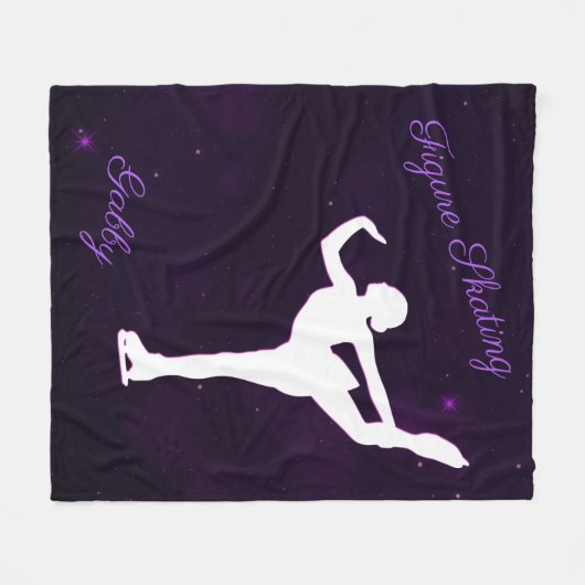 Meisjes kunstschaatsen Paarse en wit Fleece Deken (Voorkant (Horizontaal))