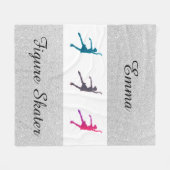 Meisjes Kunstschaatser Zilveren Sparkle Fleece Dek (Voorkant (Horizontaal))