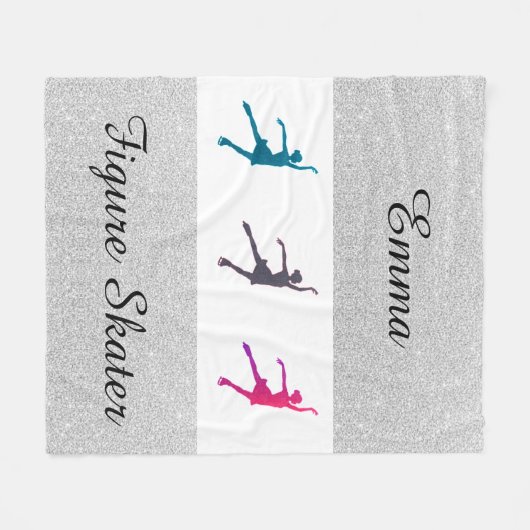 Meisjes Kunstschaatser Zilveren Sparkle Fleece Dek (Voorkant (Horizontaal))