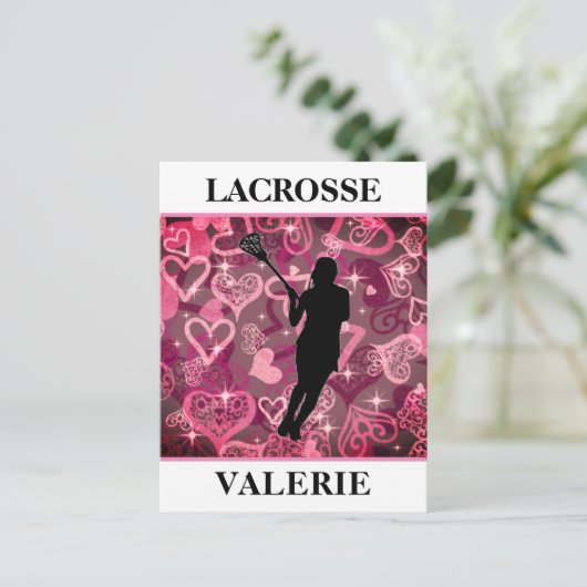 Meisjes Lacrosse Floating Roos Hearts Briefkaart (Staand voorkant)