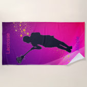 Meisjes Lacrosse Roze & Paarse Gold Stars Strandlaken (Voorkant)