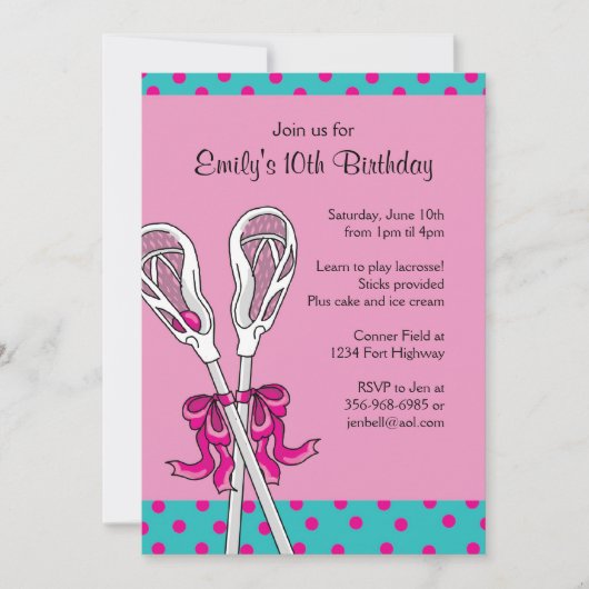 Meisjes Lacrosse Thmed Birthday Invitations Kaart (Voorkant)