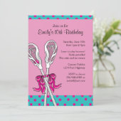 Meisjes Lacrosse Thmed Birthday Invitations Kaart (Staand voorkant)