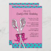 Meisjes Lacrosse Thmed Birthday Invitations Kaart (Voorkant / Achterkant)