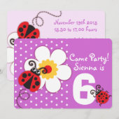 Meisjes ladybug paarse uitnodiging (Voorkant / Achterkant)