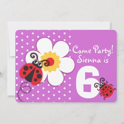 Meisjes ladybug paarse uitnodiging (Voorkant)