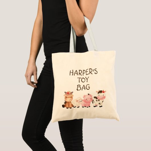 Meisjes landbouwhuisdieren Gepersonaliseerde Canva Tote Bag (Voorkant (product))