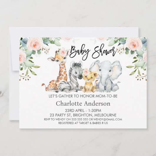 Meisjes Landschap Safari Dieren Baby shower Kaart (Voorkant)