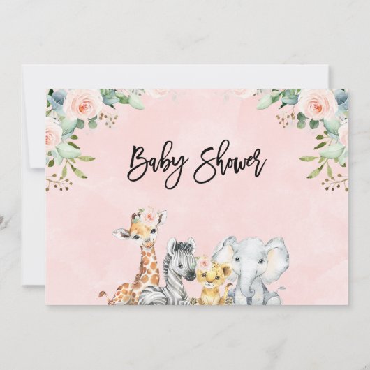 Meisjes Landschap Safari Dieren Baby shower Kaart (Achterkant)