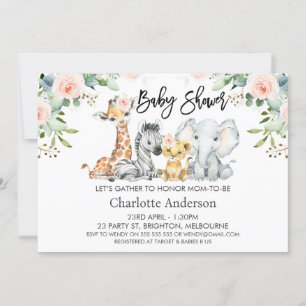 Meisjes Landschap Safari Dieren Baby shower Kaart