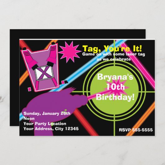 Meisjes Laser Label Meisje Verjaardagsfeestje Uitn Kaart (Voorkant / Achterkant)