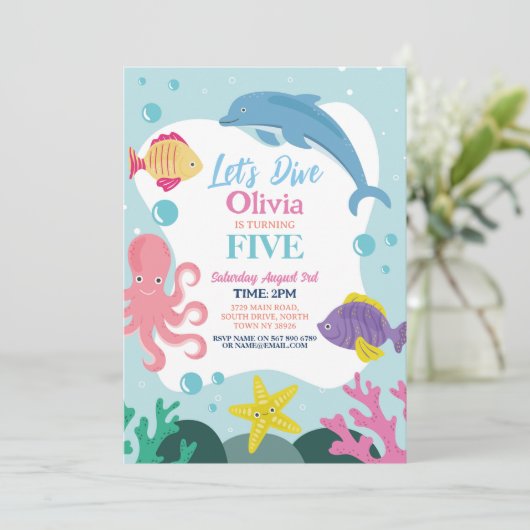 Meisjes Laten we Duiken Vijf 5e Ocean Pink Dolphin Kaart (Staand voorkant)