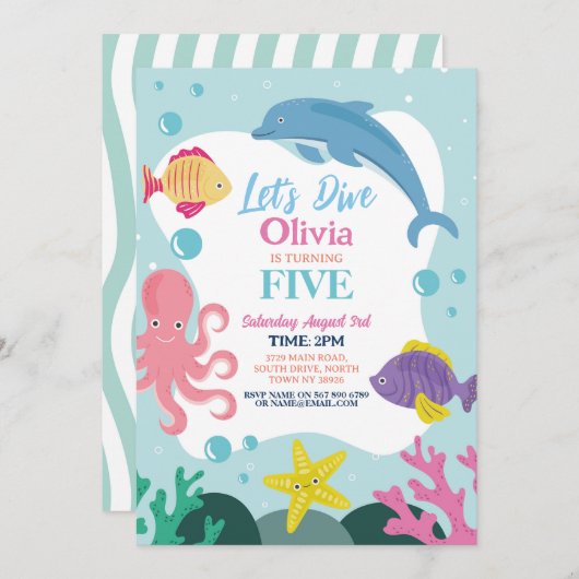 Meisjes Laten we Duiken Vijf 5e Ocean Pink Dolphin Kaart (Voorkant / Achterkant)